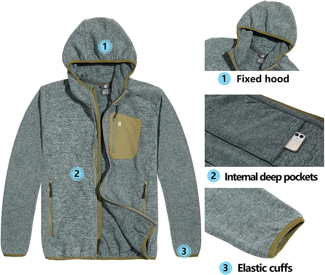 Men′ S Lightweight Sport Outdoor Fashion Winter Warm Polar Fleece Running Jacket Hooded Full Zip Hiking Jacket